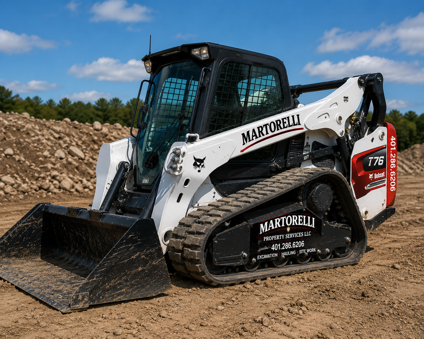 Martorelli Property Services Bobcat T76 compact track loader on a Rhode Island excavation job site
